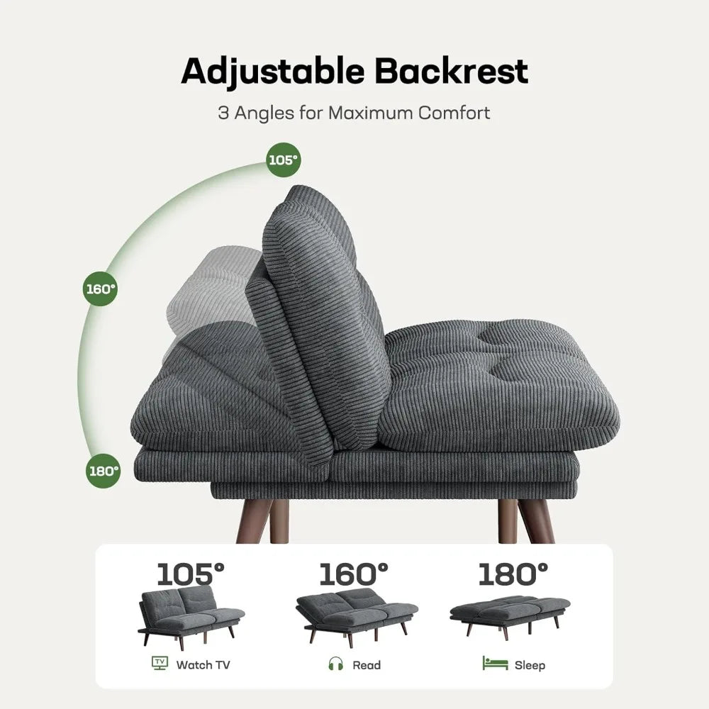 GUANGBAI Futon Sofa Bed With Adjustable Backrest Armrests