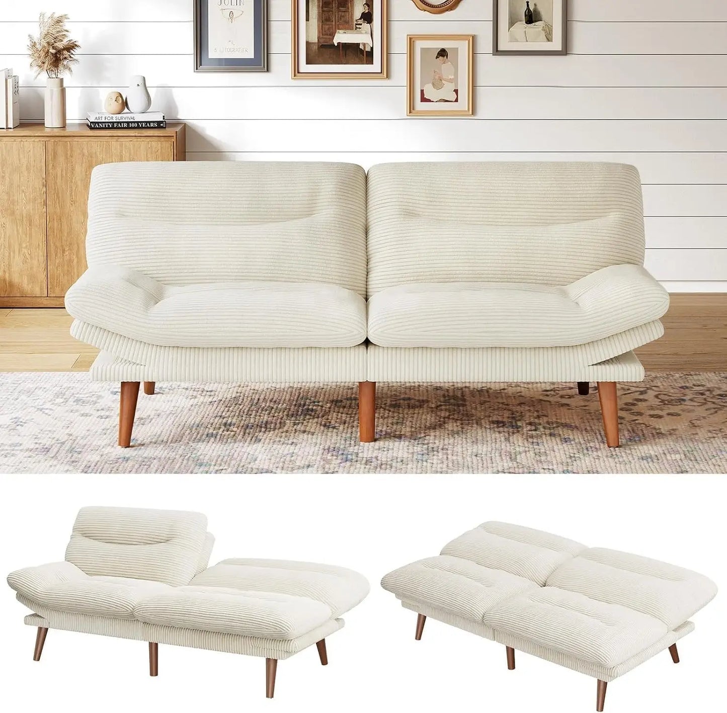 GUANGBAI Futon Sofa Bed With Adjustable Backrest Armrests