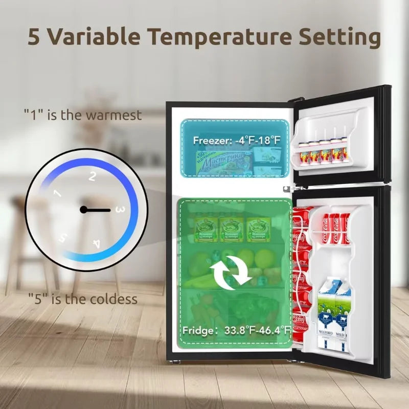 BANGSON Mini Fridge with Freezer, 2 Door Small Refrigerator with Freezer, Mini Fridge for Bedroom, 3.2 CU.FT, For Home, Office