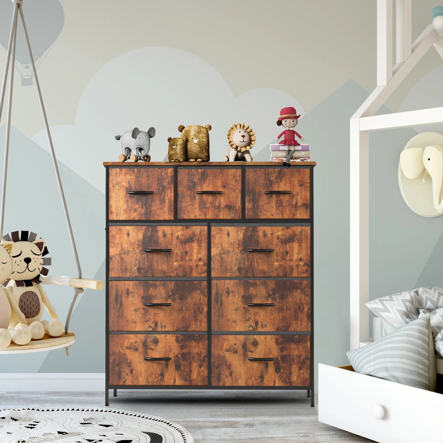 JHK Fabric Storage Dresser With Nine Drawers Bedroom
