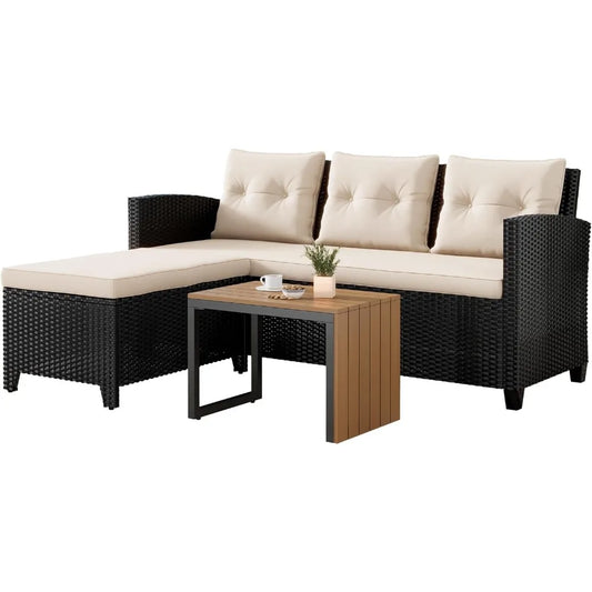 Angduo Outdoor Wicker Furniture Set 3 Piece Conversation