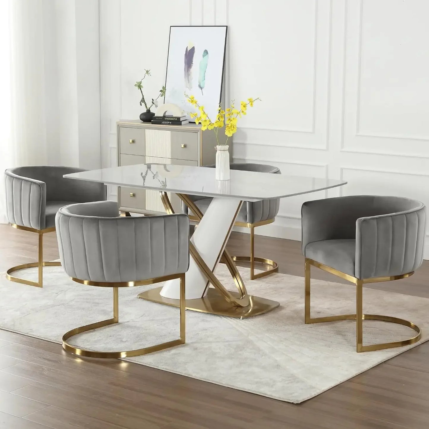 Folded Velvet Dining Chairs Set of 4 With Metal Frame