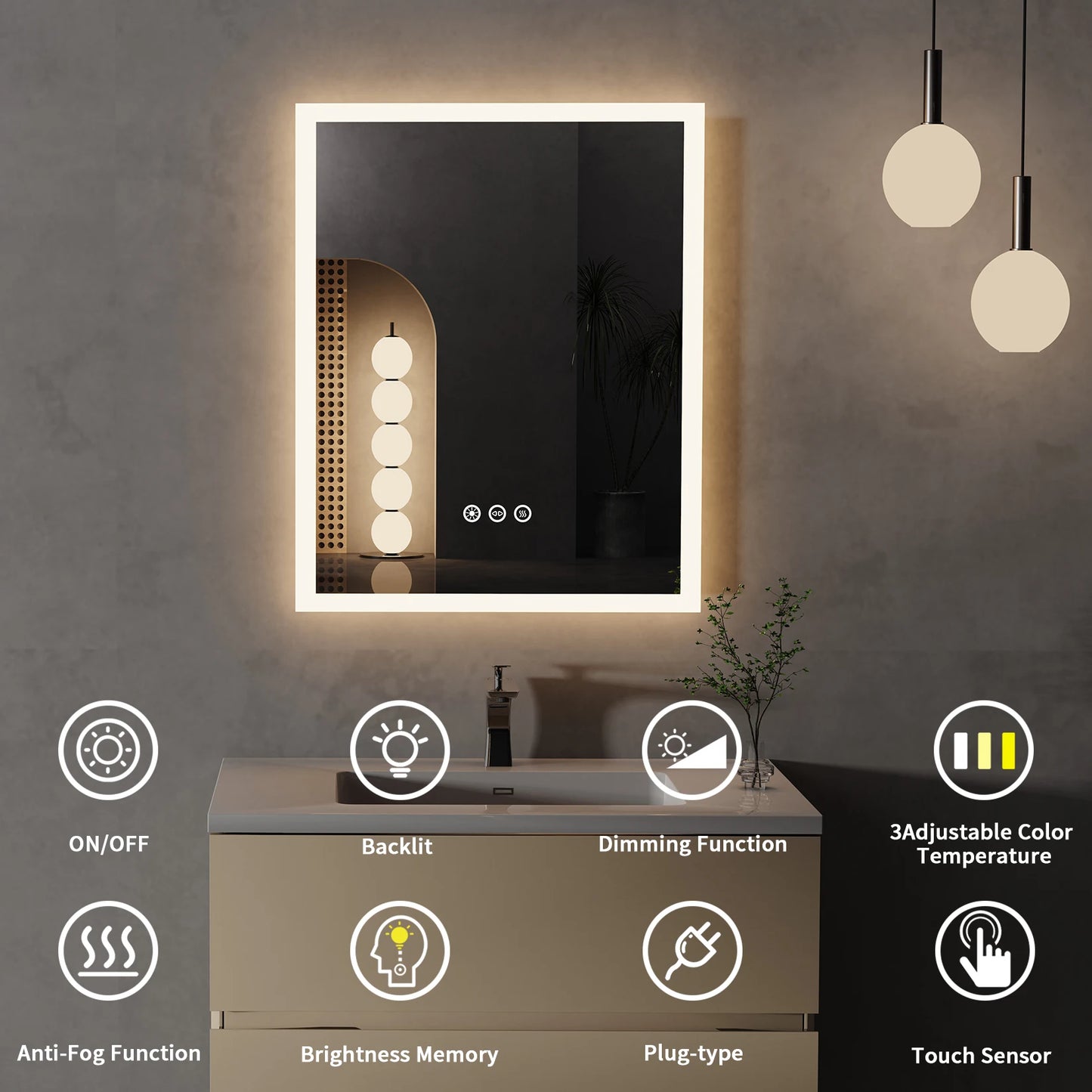 LED Lighted Bathroom Mirror Anti Fog Memory Function Button
