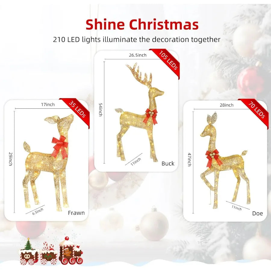 Lighted Christmas Decoration Deer 3 Piece Set with LED Lights for Indoor and Outdoor Use Reindeer Family Decor for Front Yard P