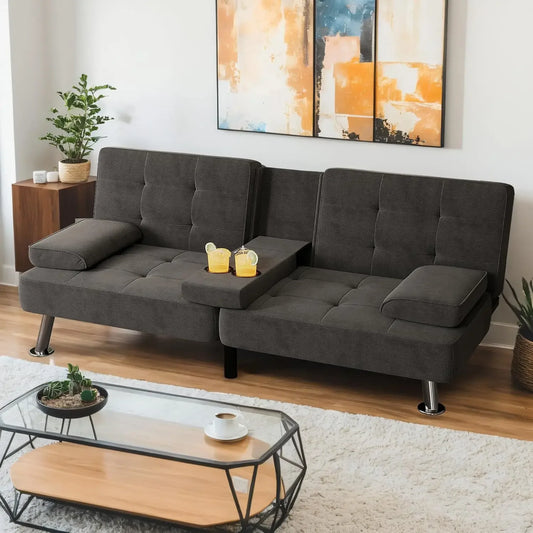 XMSJ Modern Linen Upholstered Convertible Futon Sofa Bed