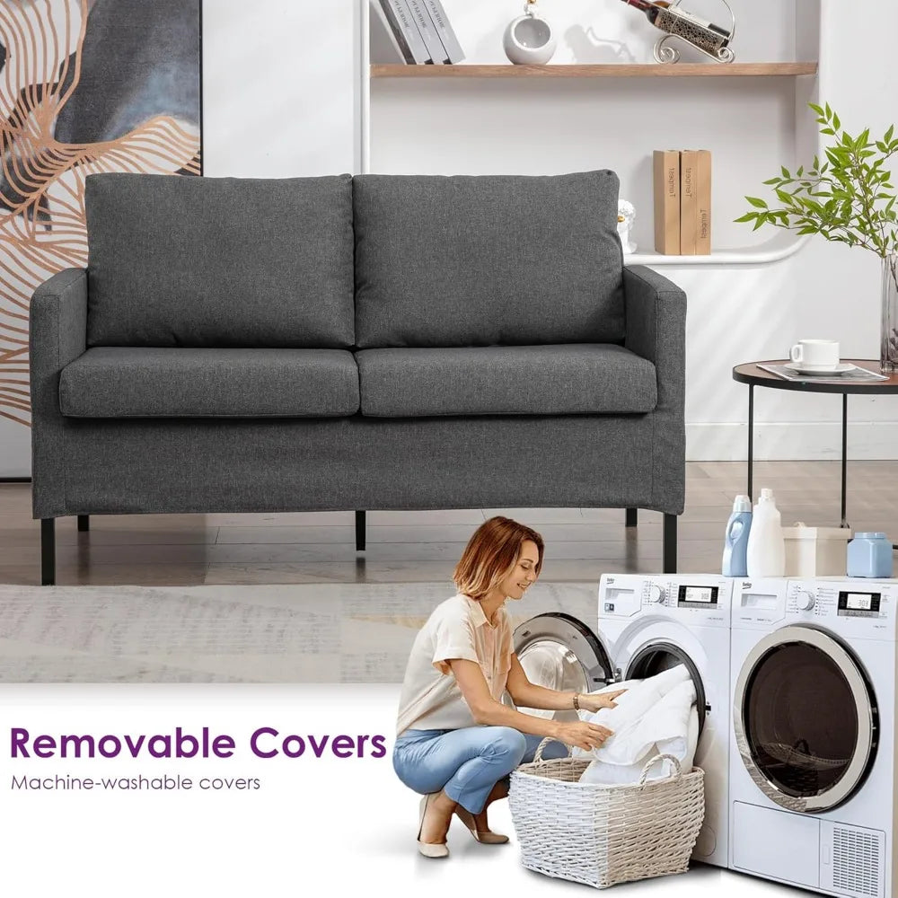 YANYING Linen Fabric Modern Loveseat Sofa With Iron Legs
