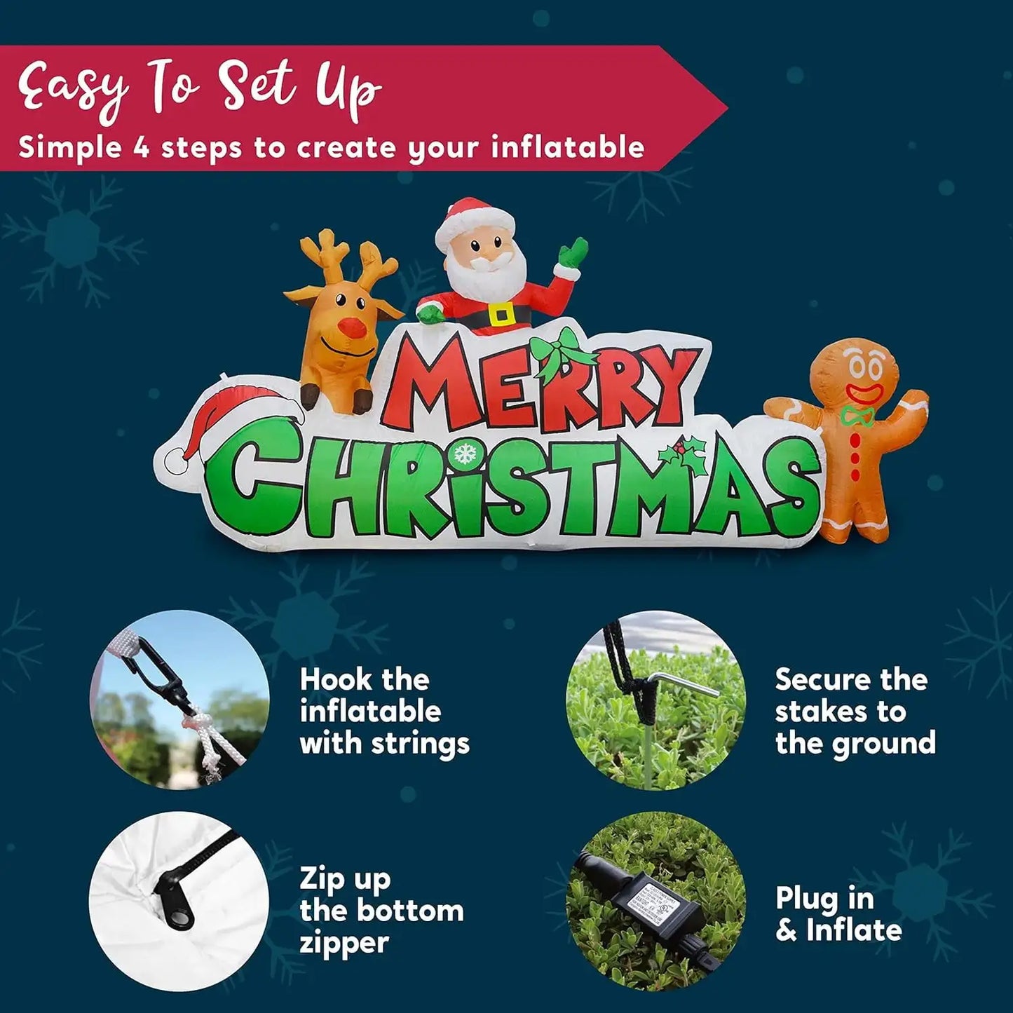 Joyfy 9.5 FT Christmas Inflatables Merry Christmas Sign Christmas Blow Ups Yard for Holiday Party Garden Lawn Decor