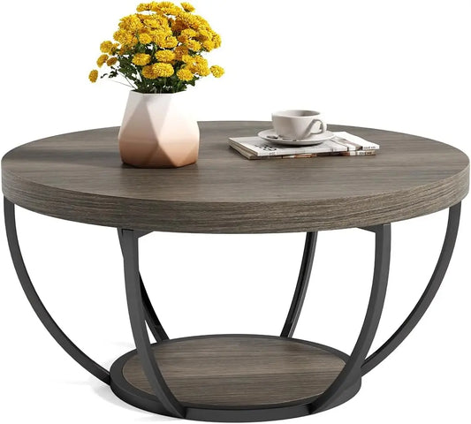 Little Tree Marble Circle Coffee Table With Gold Metal Legs