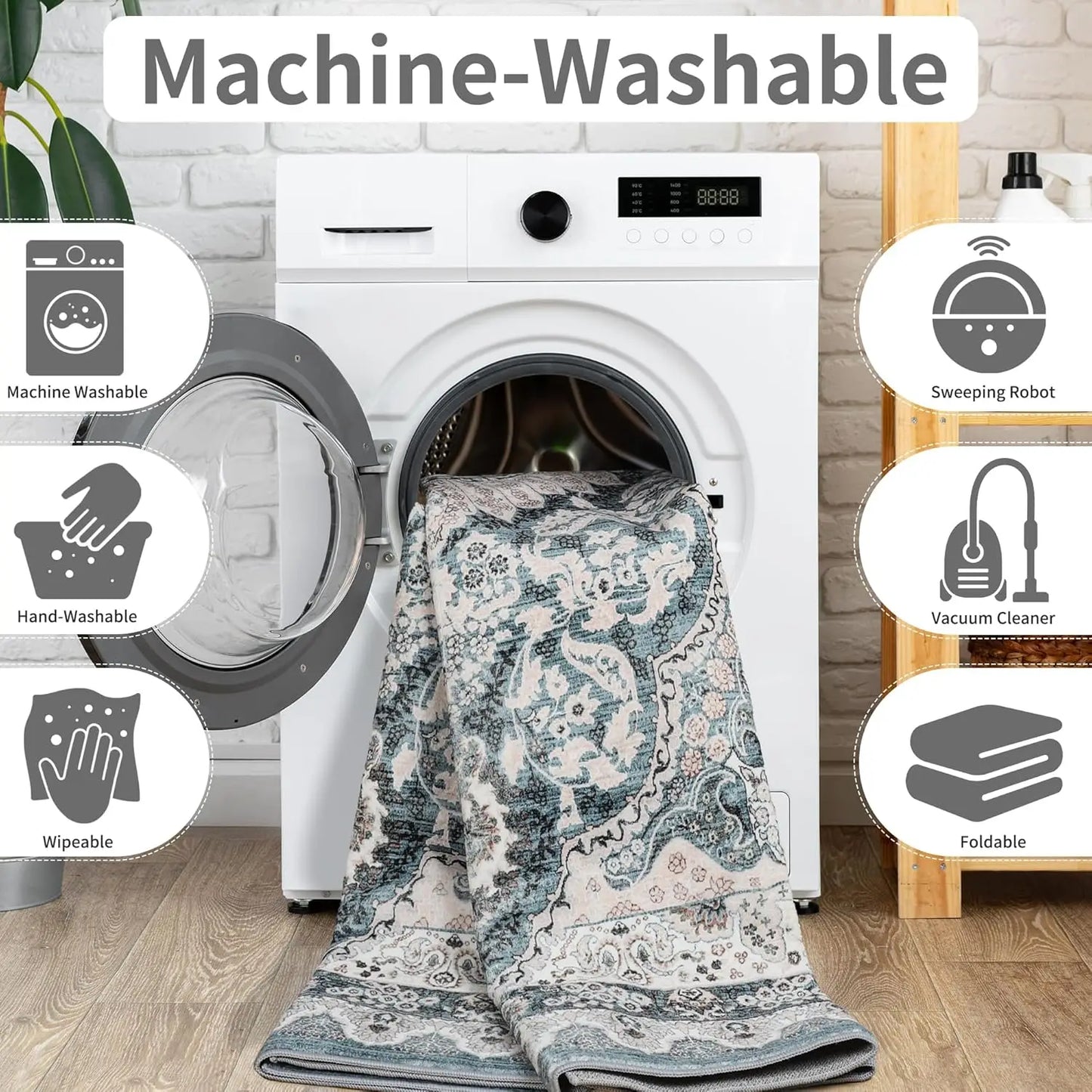 Noahas Machine Washable Tibetan Area Rug Non Slip Low Pile