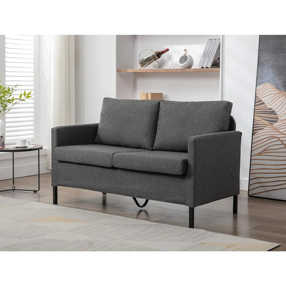 YANYING Linen Fabric Modern Loveseat Sofa With Iron Legs