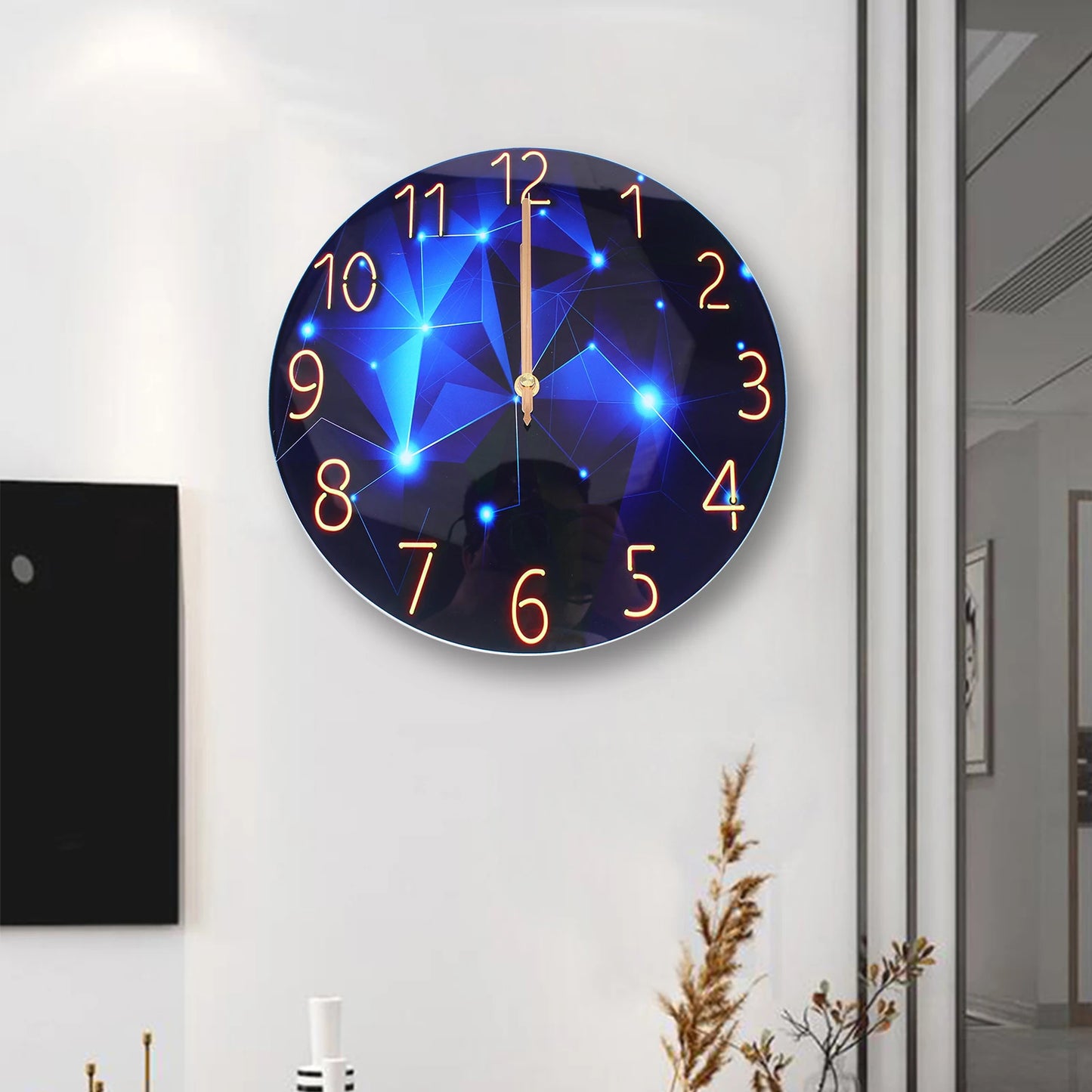 Hign-concerned Diamond Round Wall Clock Modern Silent Decor