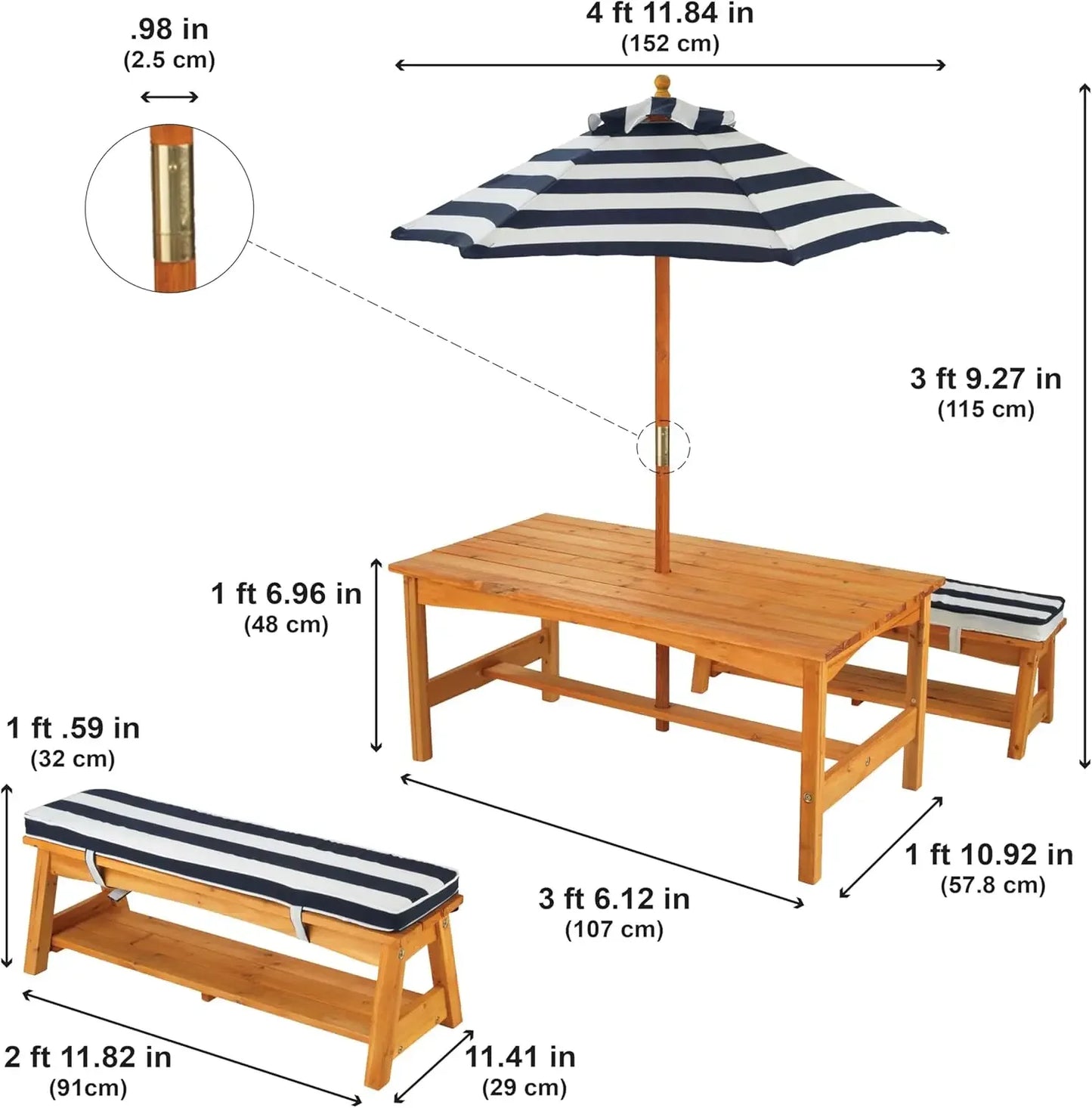 XMSJ Wooden Table And Bench Set With Cushions Umbrella
