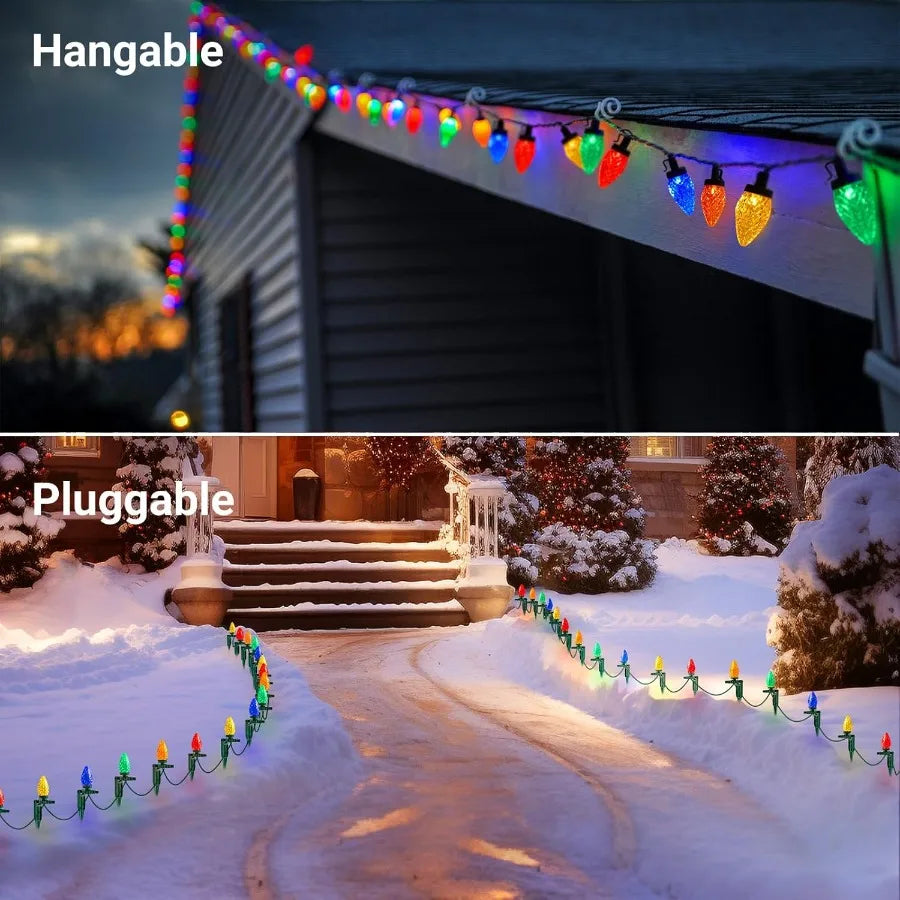 C9 Christmas Pathway Lights 25FT Outdoor Christmas Light with 25 Stakes 25 Multicolored LED Bulbs Connetable String Lights for