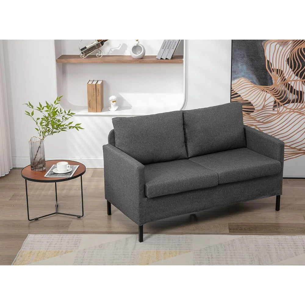 YANYING Linen Fabric Modern Loveseat Sofa With Iron Legs