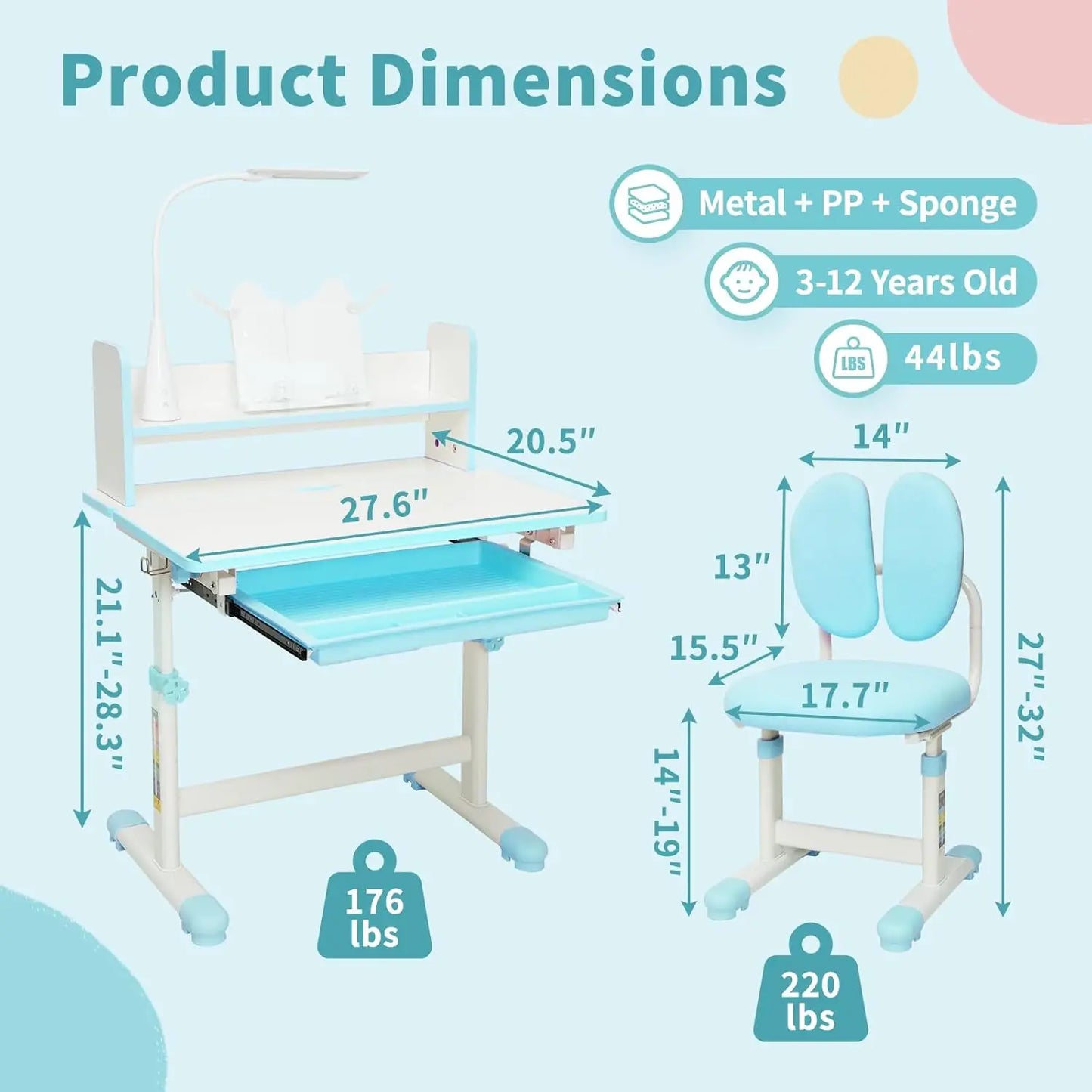Hign-concerned Kids Desk and Chair Set Height Adjustable