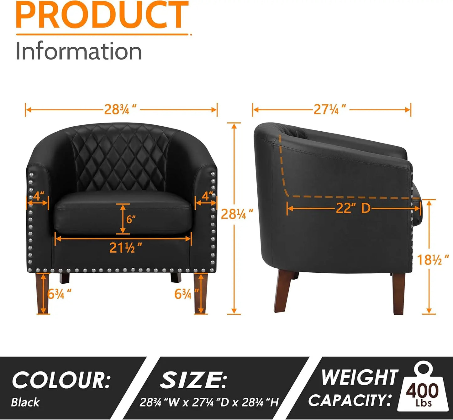 XMSJ Barrel Chair Set of 2 Faux Leather Club Chairs