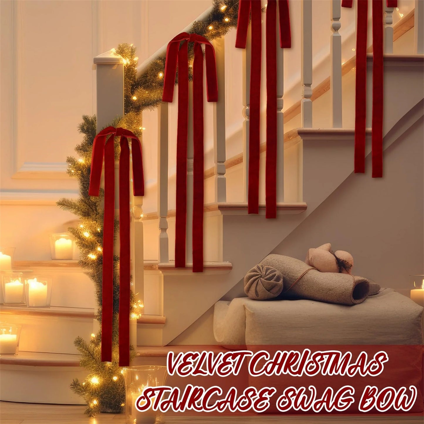 Luxurious Red Velvet Bow with Gold Trim for Christmas Wreath Tree Topper Gift Wrapping Front Door Fireplace Party Decor