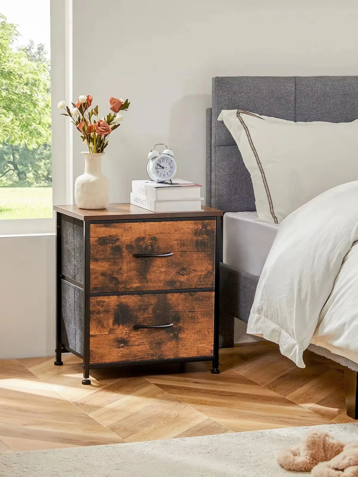 JHK Nightstand Bedside Table With Drawers Storage Cabinet