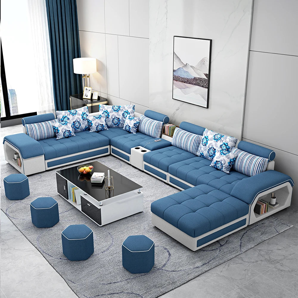 Linlamlim Fabric Sofa Set With USB And Stools U Shaped
