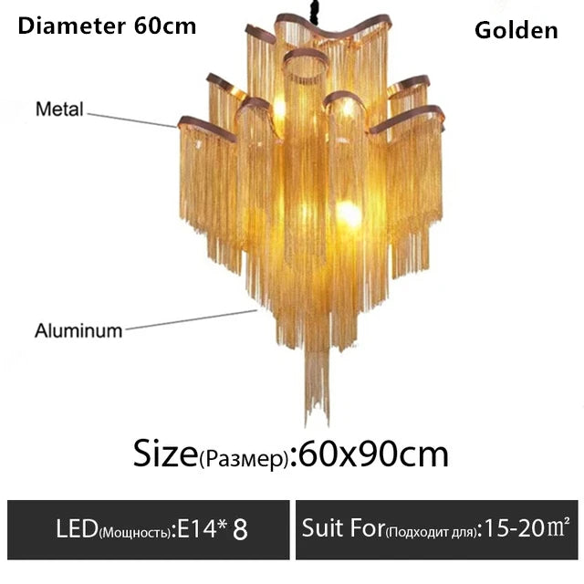 Italy Designer Stream Tassel Chandelier Aluminum Chain