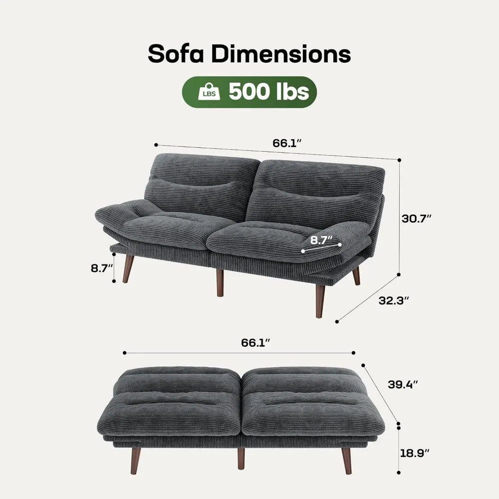 GUANGBAI Futon Sofa Bed With Adjustable Backrest Armrests