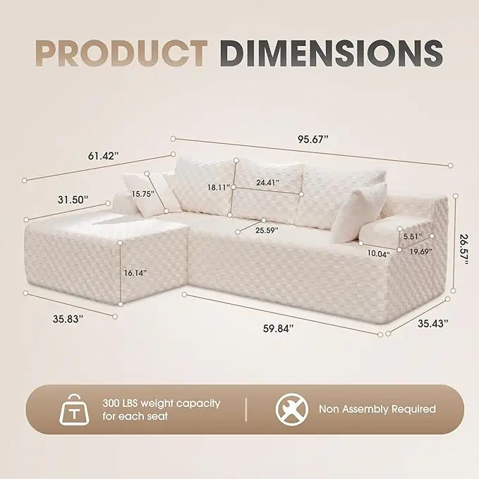 HUANZHUANG Modular L Shaped 3 Seat Sectional Sofa Memory Foam