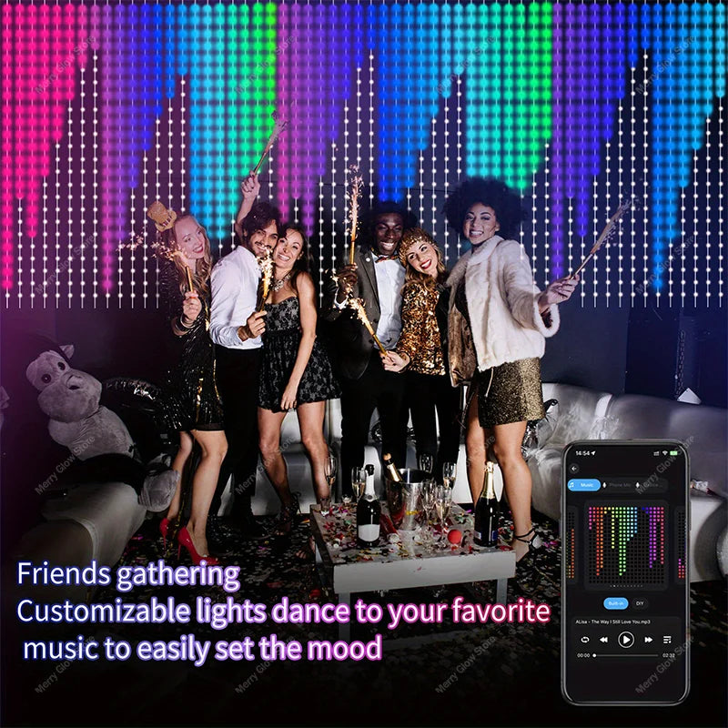 Smart LED RGB Curtain Lights USB App Control String  Music Sync DIY Pattern and Text Programmable Fairy Lights for Christmas