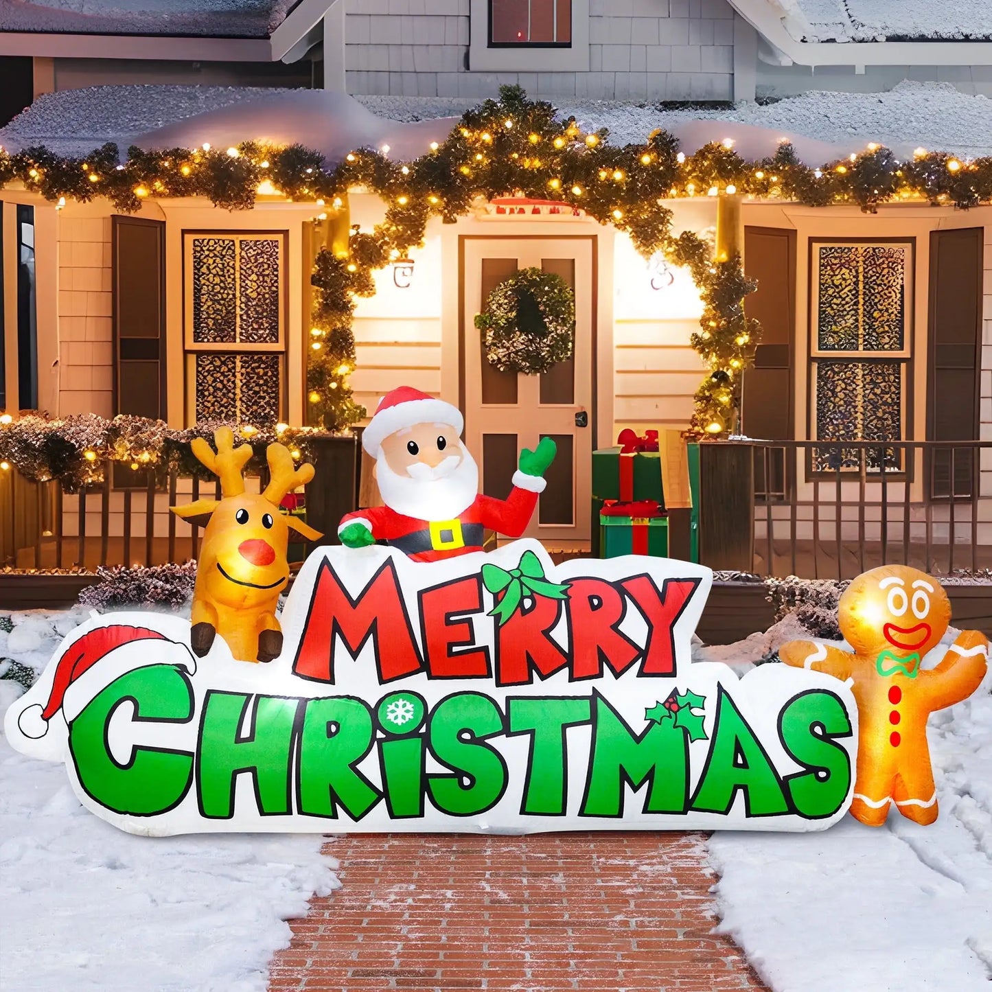 Joyfy 9.5 FT Christmas Inflatables Merry Christmas Sign Christmas Blow Ups Yard for Holiday Party Garden Lawn Decor
