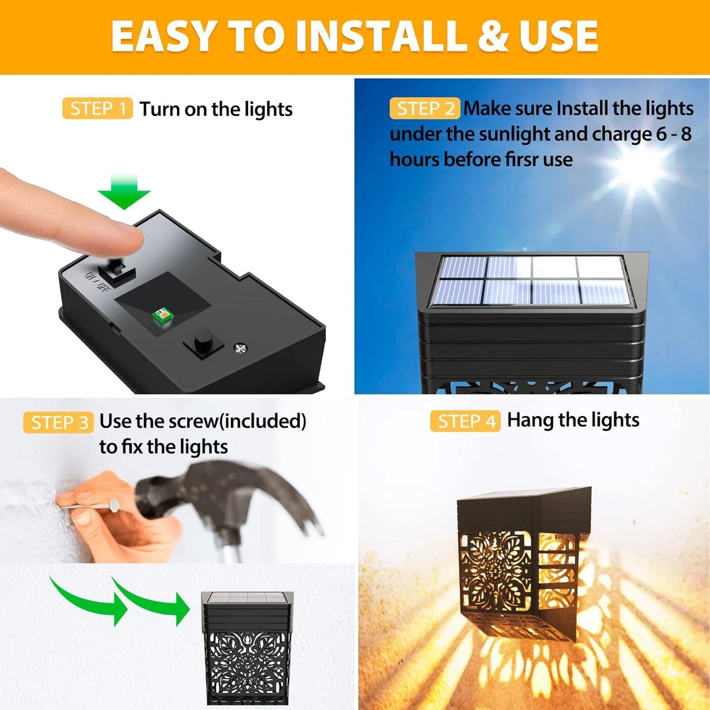 SZRSTHH Solar Fence Lights 8 Pack Dusk To Dawn Lights