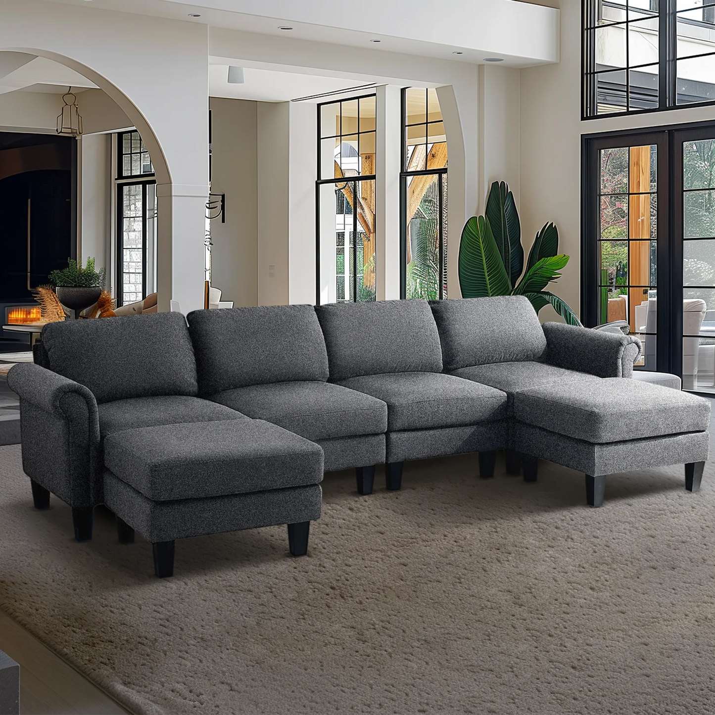 Redlife L Shaped Sectional Sofa With Chaise And Ottomans