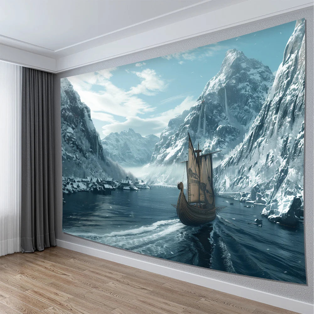Fujian Craft of Weaving Viking Ship Wall Tapestry Decor