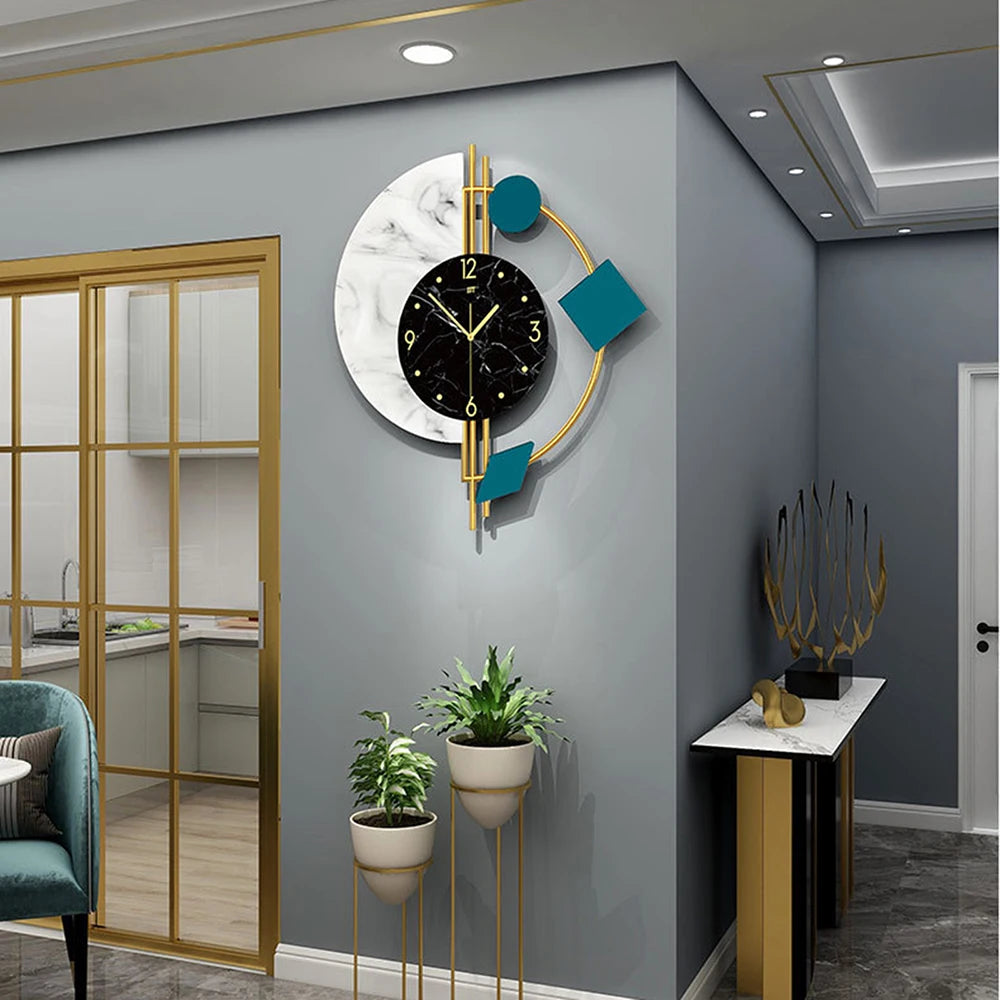 Combination Silent Marble Quartz Wall Clock for Living Room