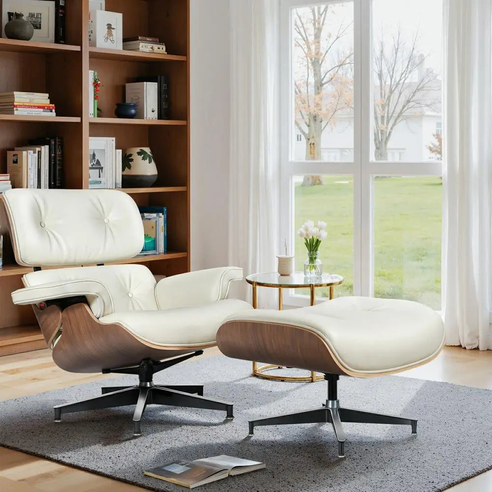 Cover Mid Century Leather Armchair With Ottoman Living Room