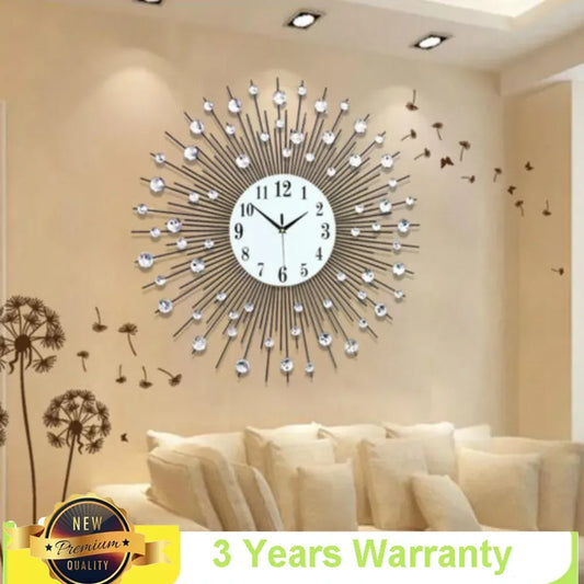 Display Sunburst Metal Wall Clock Modern Diamond Decor