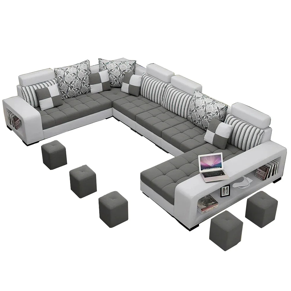 MINGDIBAO U Shaped Sectional Couch With Chaise Fabric Sofa