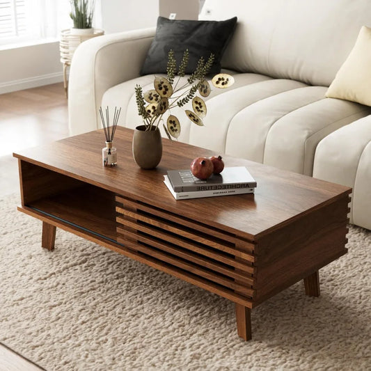 DAFIFY Mid Century Coffee Table With Storage Sliding Door