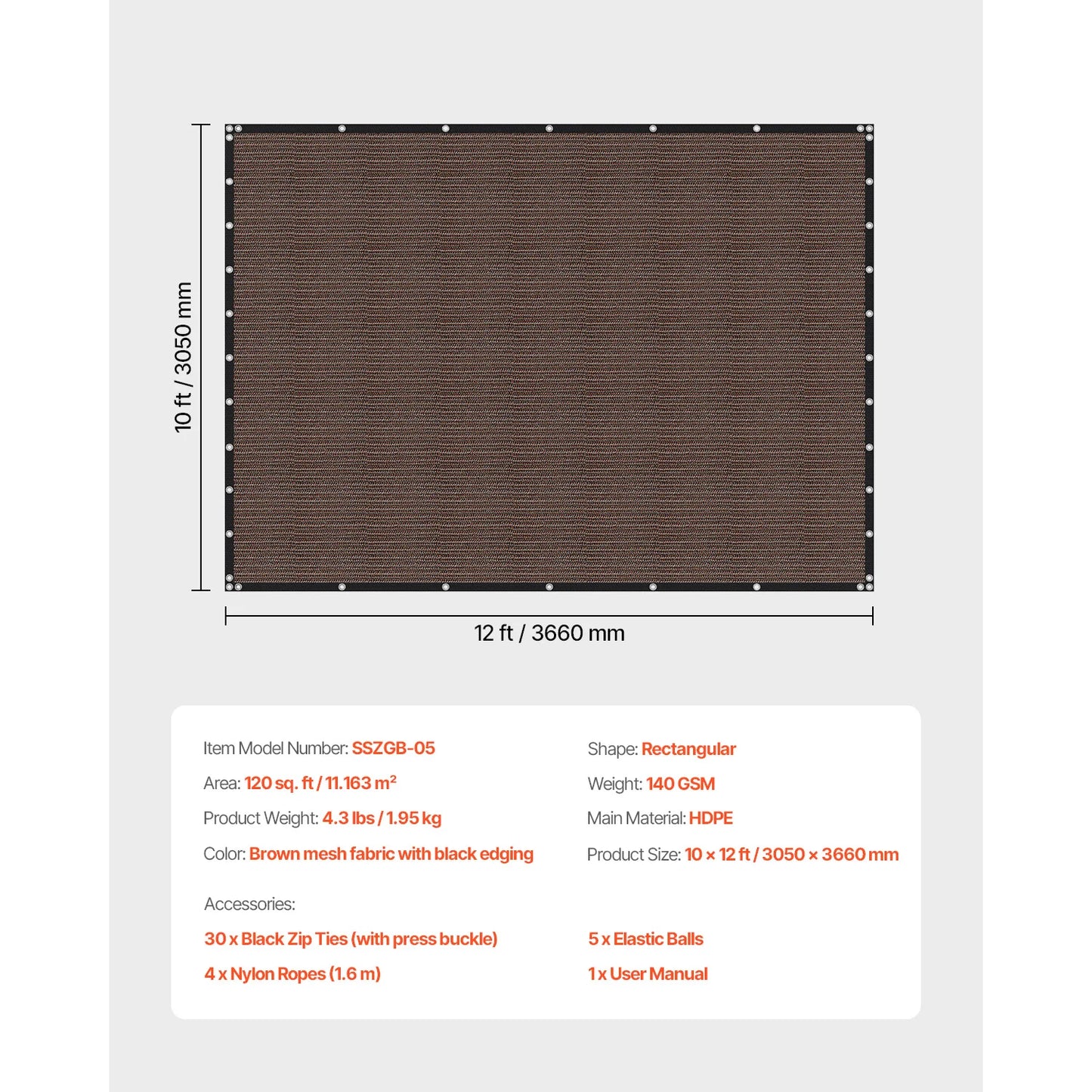 SucceBuy Shade Cloth 90 Percent 140 GSM HDPE Canopy