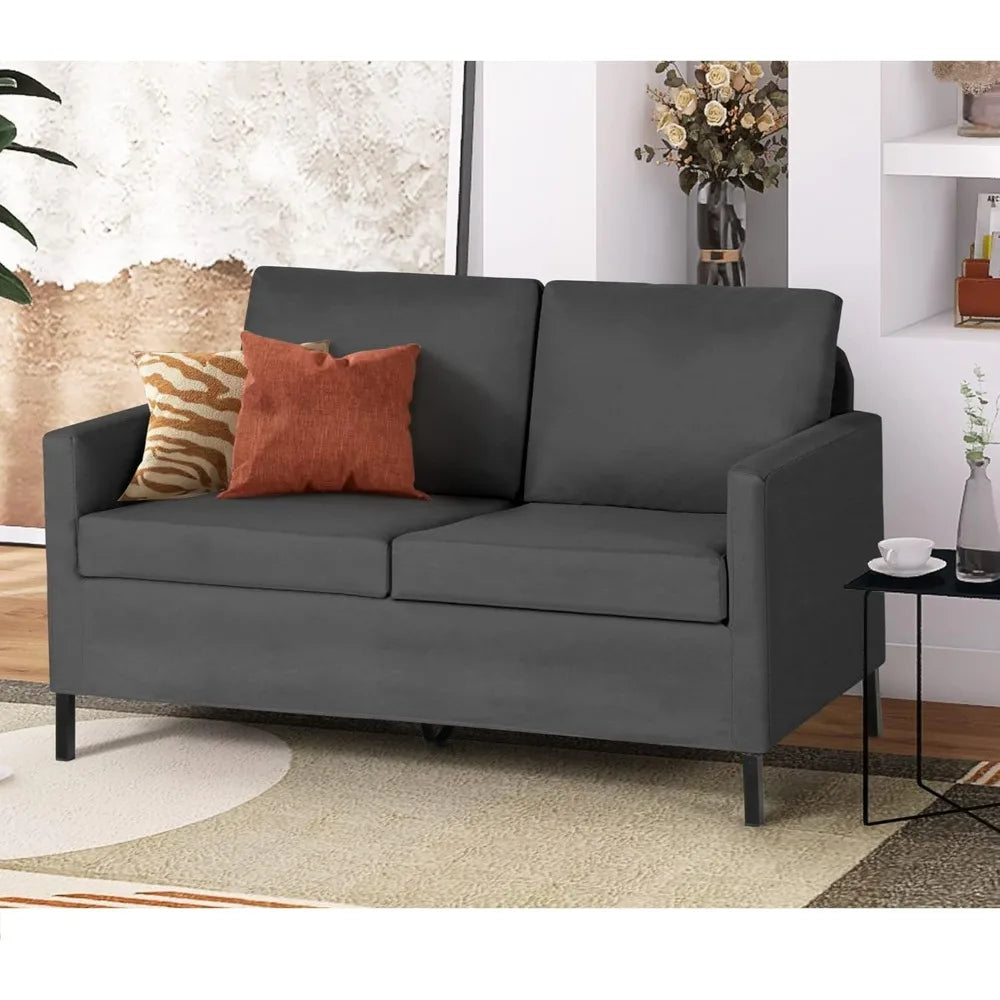 YANYING Linen Fabric Modern Loveseat Sofa With Iron Legs