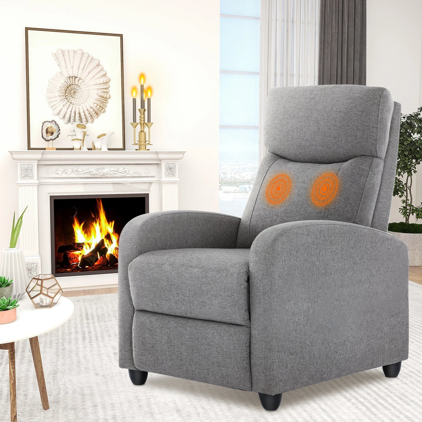 JHK Recliner Chair Massage Sofa Fabric Lumbar Support