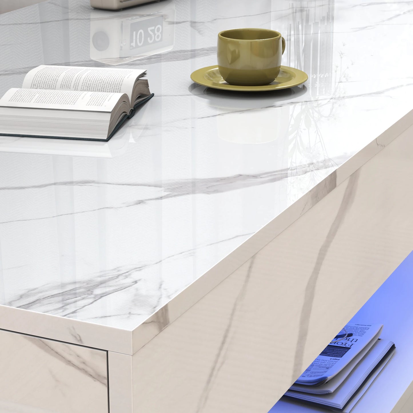 QiaoShiRen Modern LED Coffee Table With Double Layer Storage