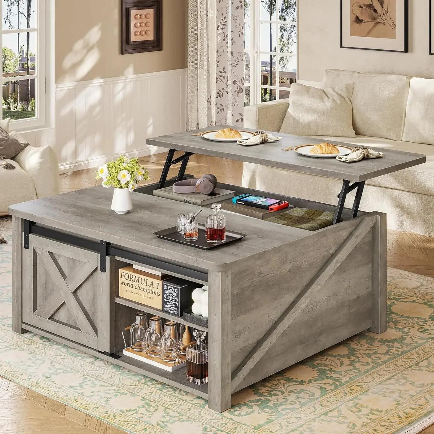 Hign-concerned Lift Top Coffee Table With Hidden Storage