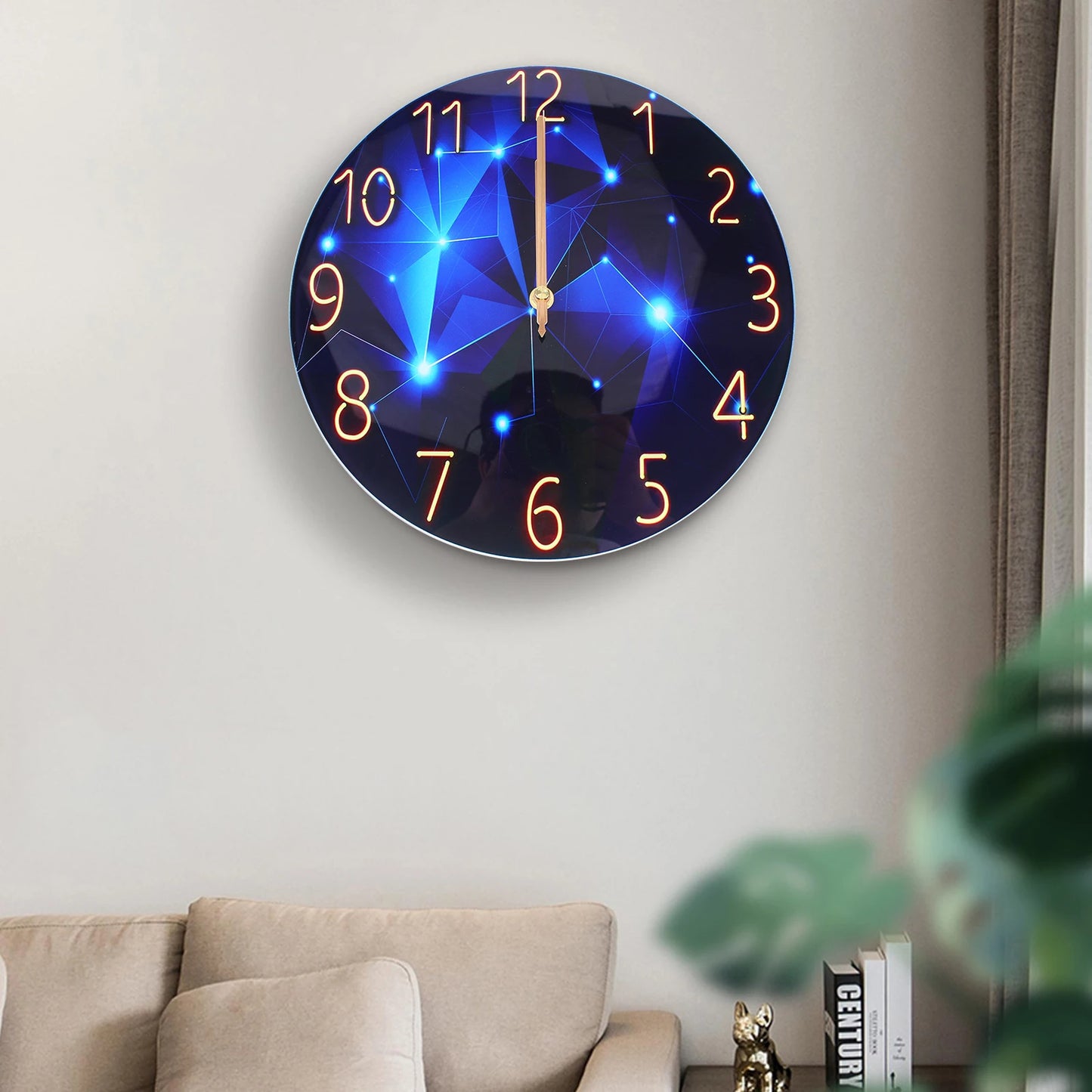 Hign-concerned Diamond Round Wall Clock Modern Silent Decor
