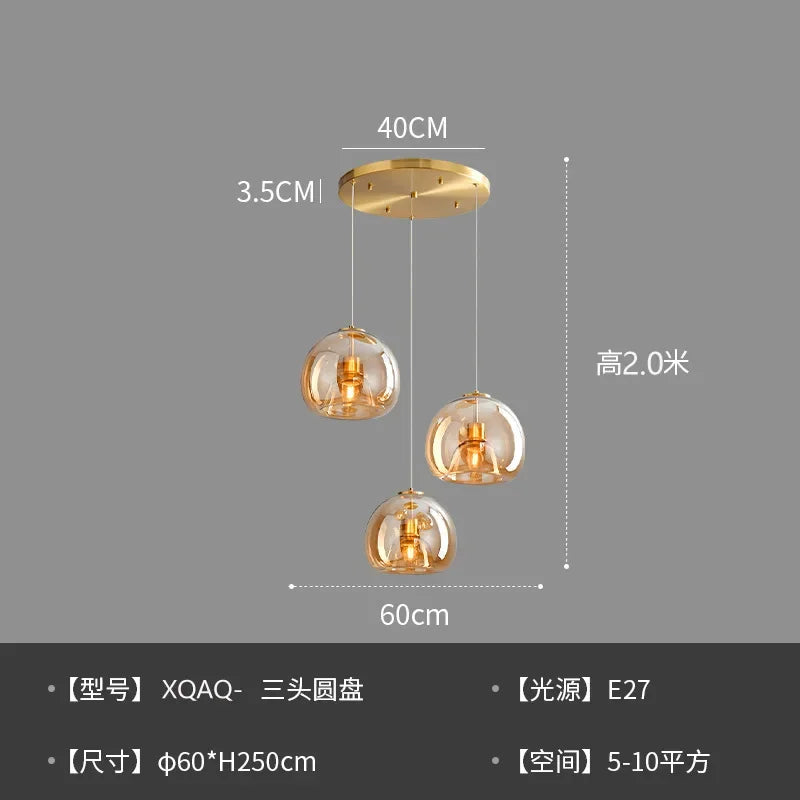 Modern Minimalist Glass Ceiling Light E27 Dining Room Lamp