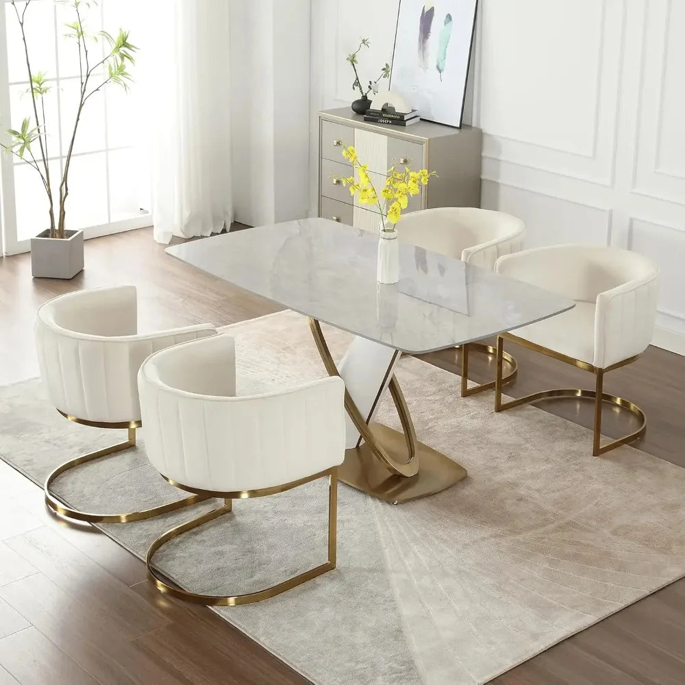 Folded Velvet Dining Chairs Set of 4 With Metal Frame