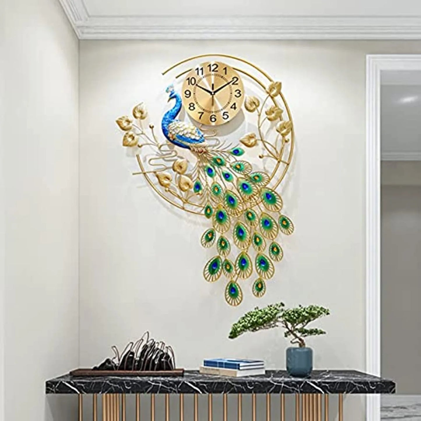 Hign-concerned Peacock Metal Wall Clock Silent Sweep
