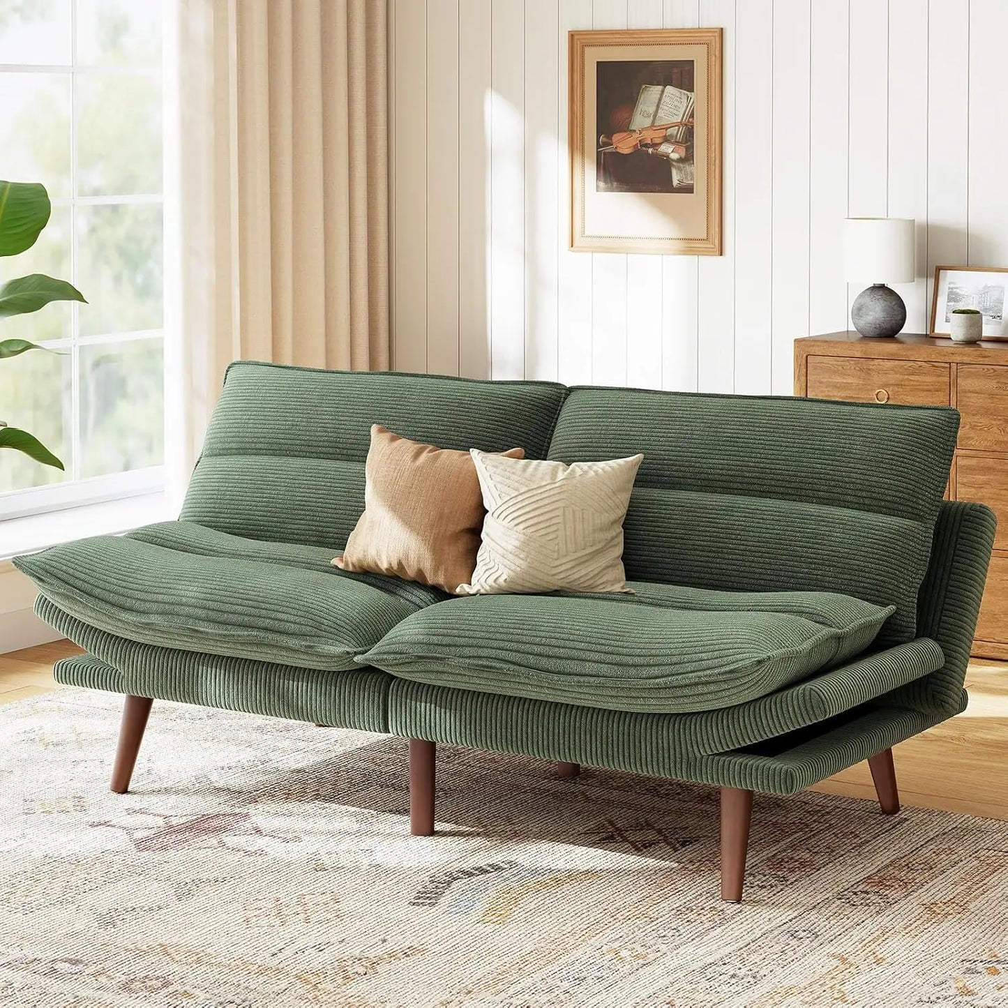 GUANGBAI Futon Sofa Bed With Adjustable Backrest Armrests
