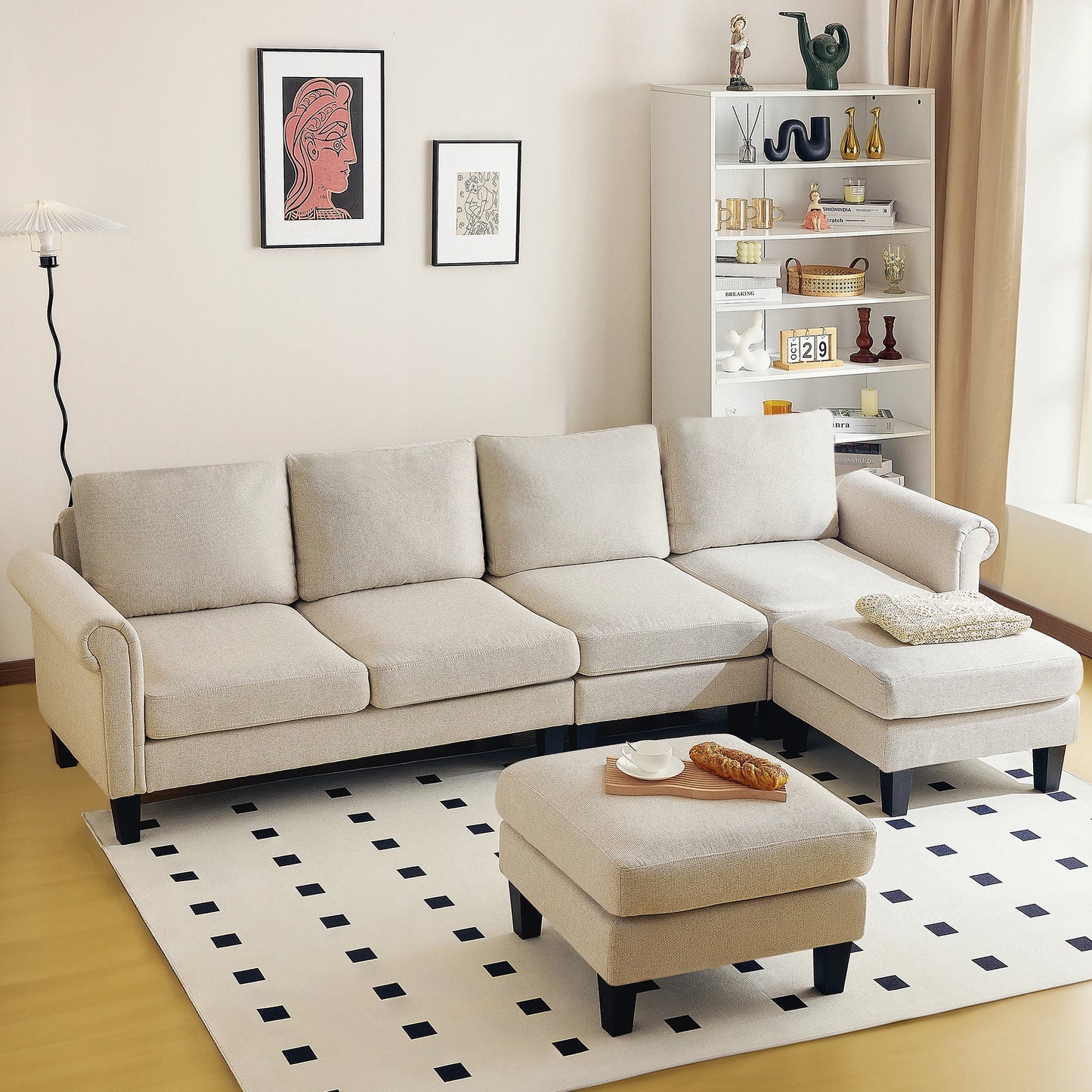Redlife L Shaped Sectional Sofa With Chaise And Ottomans