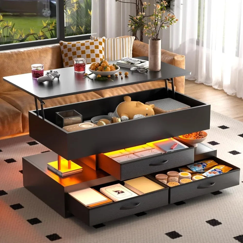 HUANZHUANG Lift Top Coffee Table With Storage Drawers