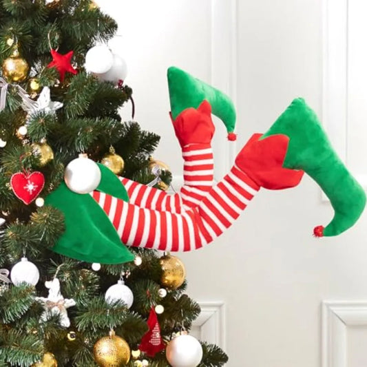 23 Christmas Elf Stuffed Legs Stuck Tree Topper Decorations for Xmas Holiday Indoor Outdoor Use Festive Party Ornaments and Dec