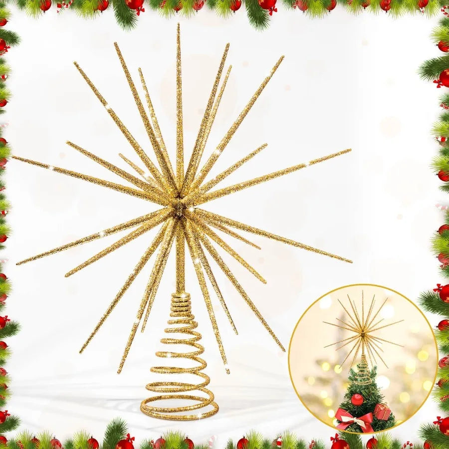 13.7 Inch Gold Christmas Tree Topper 3D Burst Gold Tree Topper Exploding Star Christmas Tree New Year Holiday Tree Decoration f